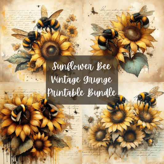 Sunflower Bee Vintage Grunge Printable Bundle