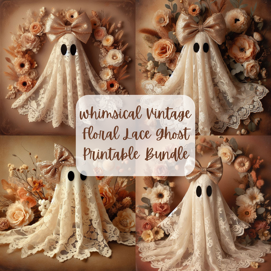 Whimsical Vintage Floral Lace Ghost Printable Bundle