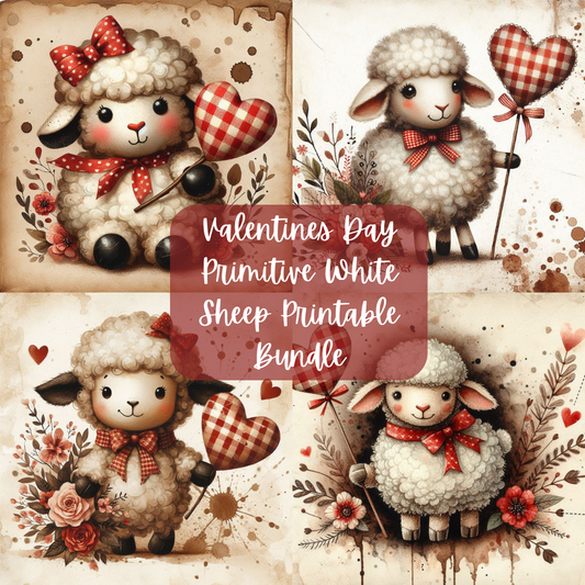 Valentines Day Primitive White Sheep Printable Bundle
