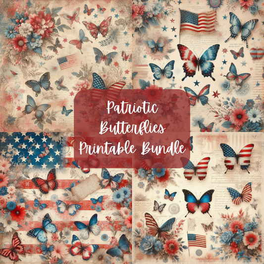 Patriotic Vintage Butterflies Printable Bundle