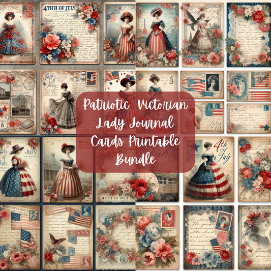 Patriotic Victorian Lady Junk Journal Cards Printable Bundle