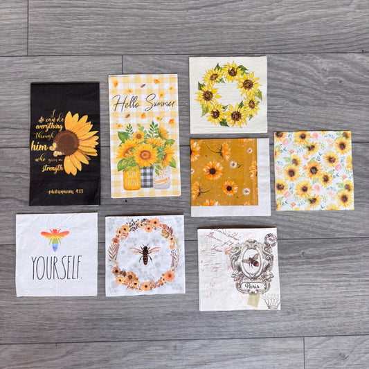 "Sunflower Bee Obsessed" Napkin Pack - 8 Napkins