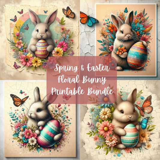 Spring & Easter Floral Bunny Printable Bundle | Butterfly