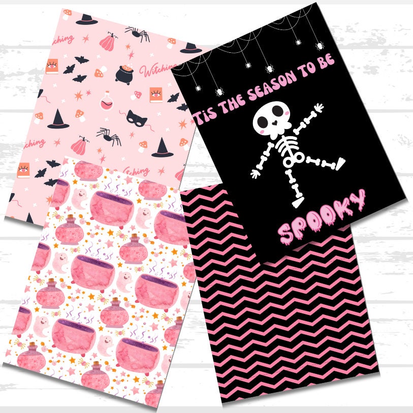Pink Halloween Scrapbook Paper Printable Bundle