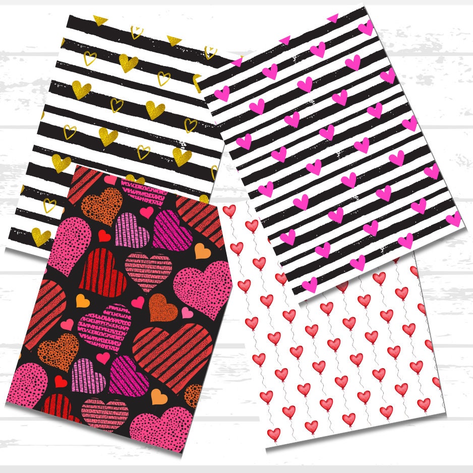 Valentines Day Scrapbook Paper Bundle | Hearts