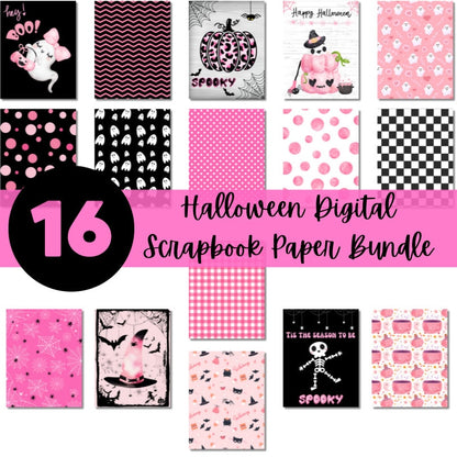 Pink Halloween Scrapbook Paper Printable Bundle