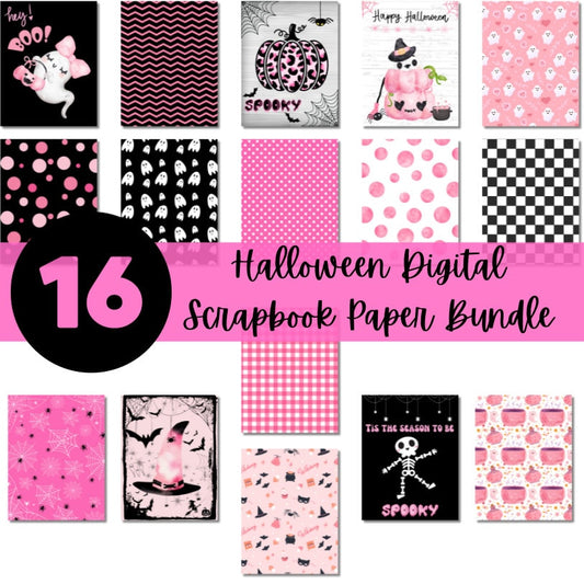 Pink Halloween Scrapbook Paper Printable Bundle