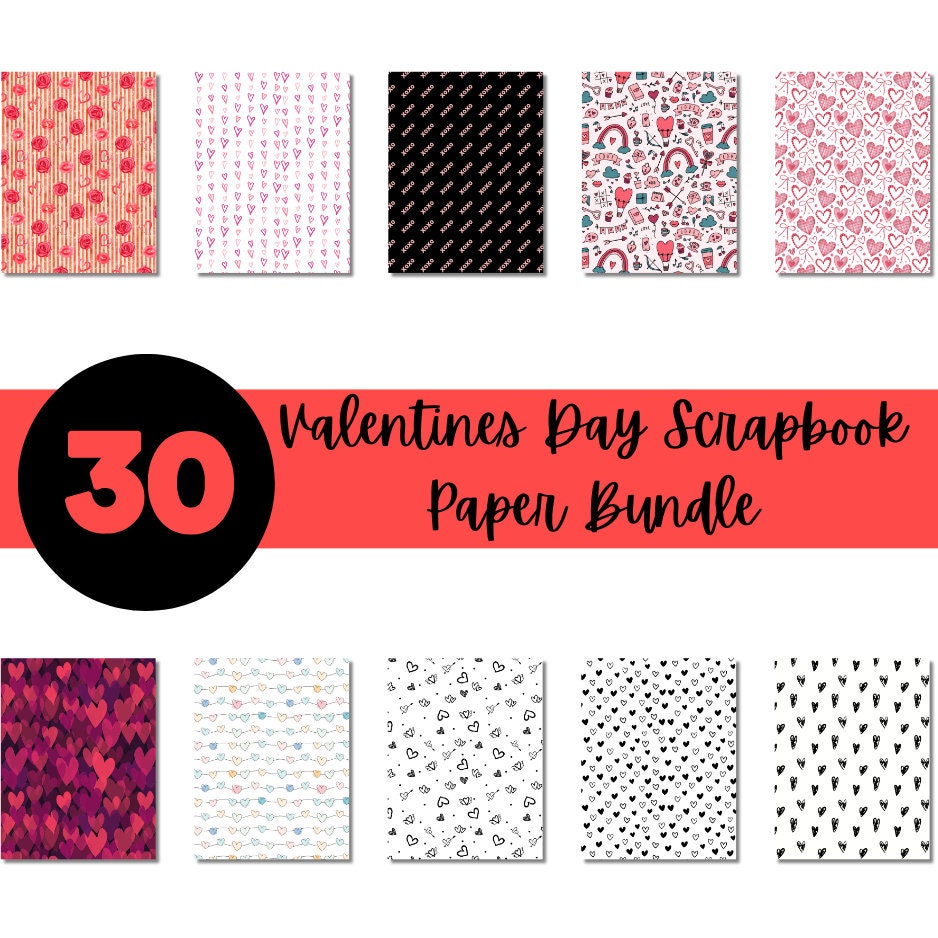 Valentines Day Scrapbook Paper Bundle | Hearts