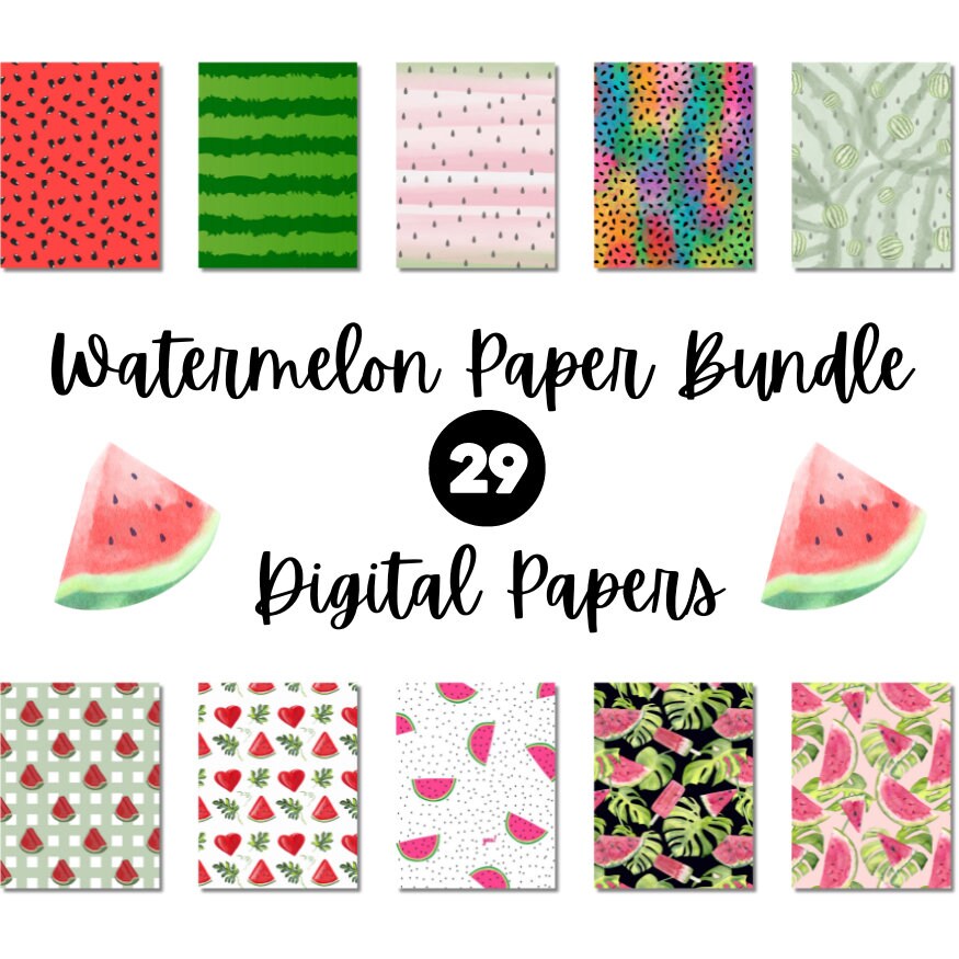 Digital Watermelon Scrapbook Paper Bundle | Summer Fruit