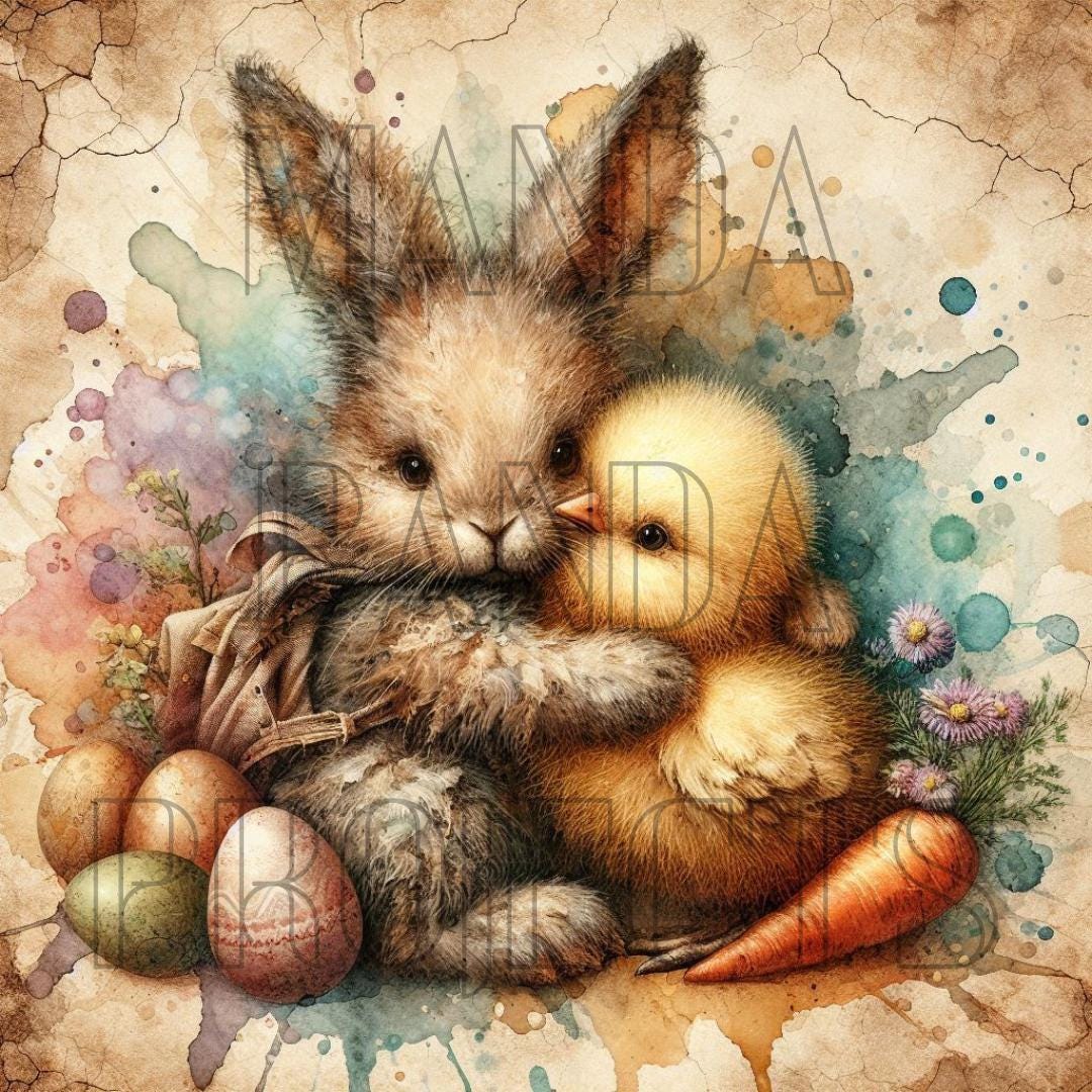 Chick and Bunny Hugging Printable Bundle