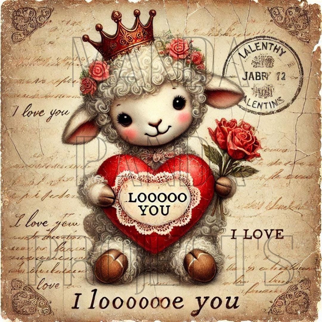 Vintage Valentines Day Lamb Printable Bundle