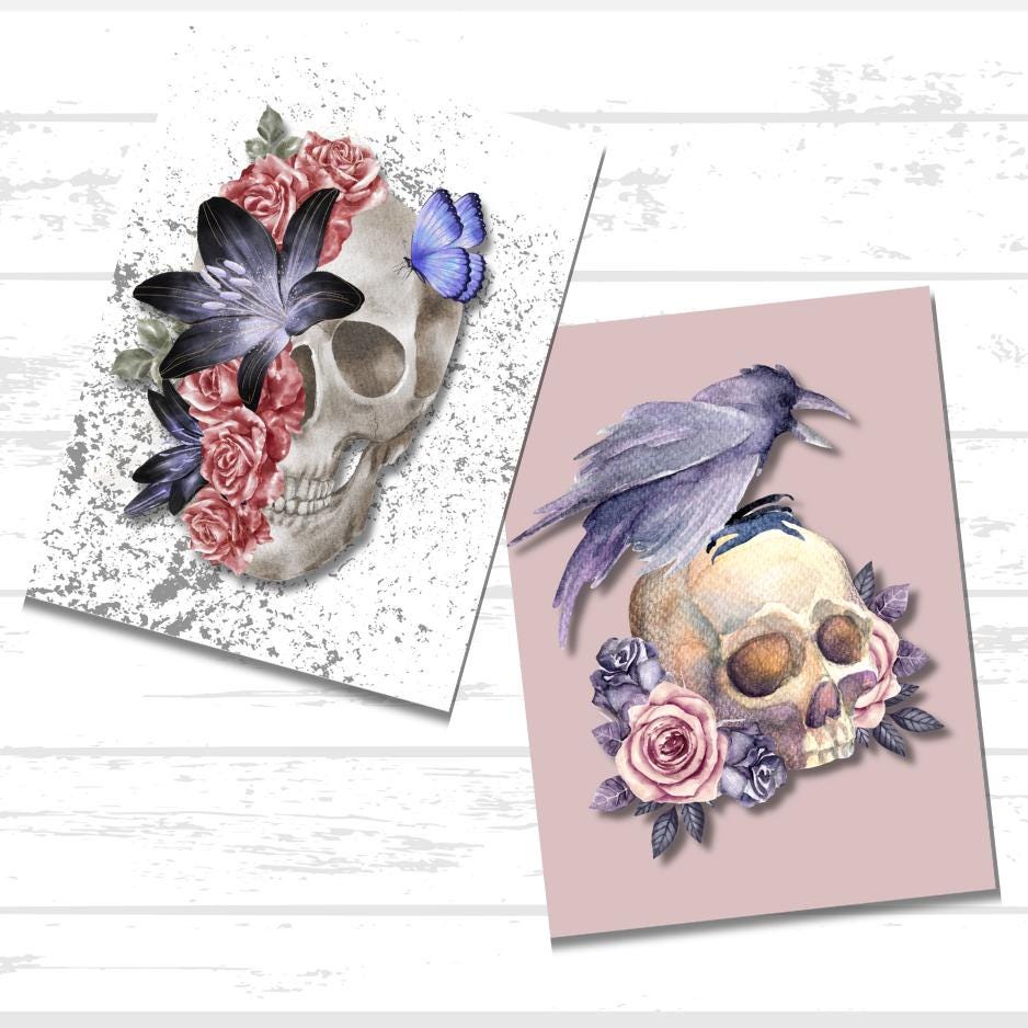 Floral Skull Scrapbook Paper Bundle | Pretty Halloween