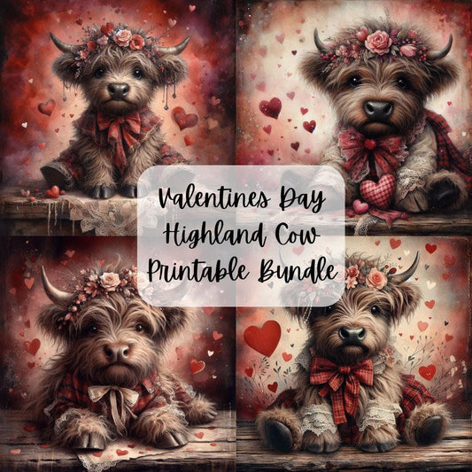 Cute Valentines Day Highland Cow Printable Bundle