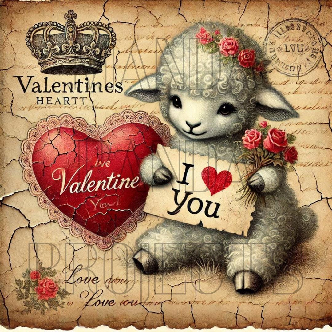 Vintage Valentines Day Lamb Printable Bundle