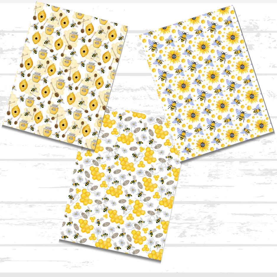 Bee Printable Scrapbook Paper Bundle | Honeycomb Beehive Honey Jar Bumblebee