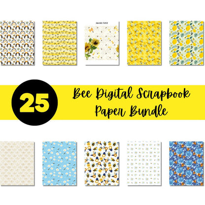 Bee Printable Scrapbook Paper Bundle | Honeycomb Beehive Honey Jar Bumblebee